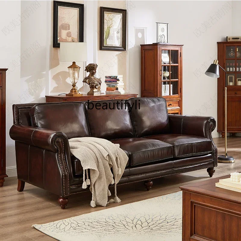 

yj32 Modern simple first-layer cowhide leather sofa home living room upholstered furniture simple solid wood