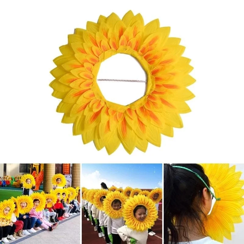 Sonnenblumen-Kopfbedeckung, lustige Bühnenaufführungs-Requisiten für Tanzparty, Festival, Spiele, Kinder, Teenager, Erwachsene, Cosplay-Kostüme