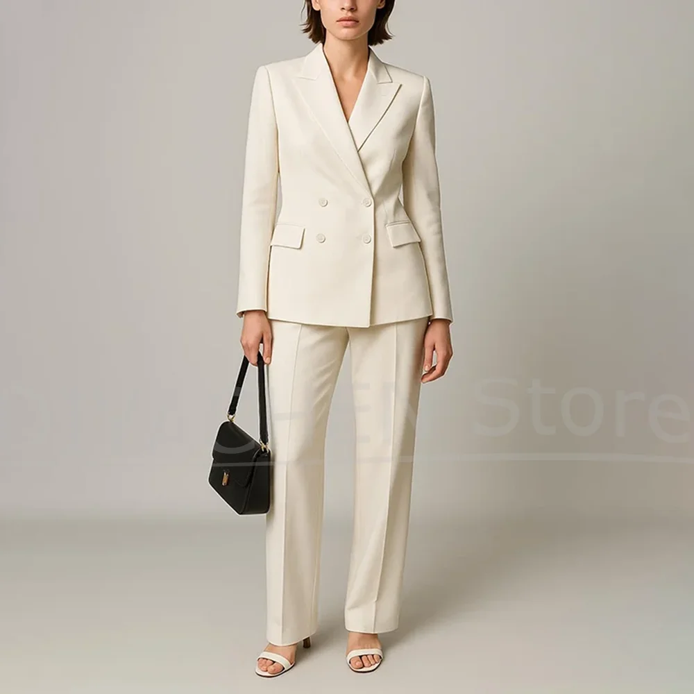 

Женский двубортный костюм, тонкий однотонный модный деловой повседневный наряд, формальный офисный женский повседневный комплект из двух предметов, брюки