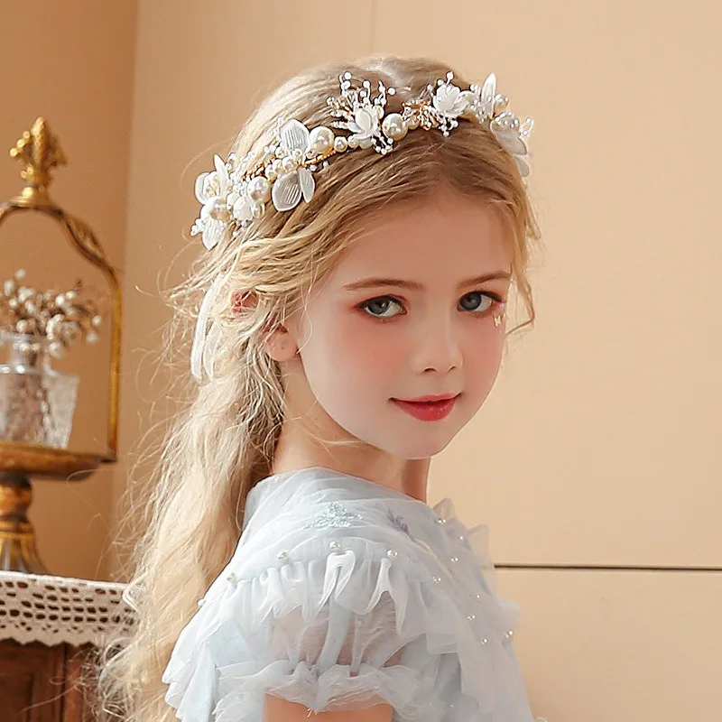 Elegant Girls Headband Imitated Pearl Hair Headdress Baby GirlsFlower Wreath Bride Garland Head Hoop Wedding Headbands Hair