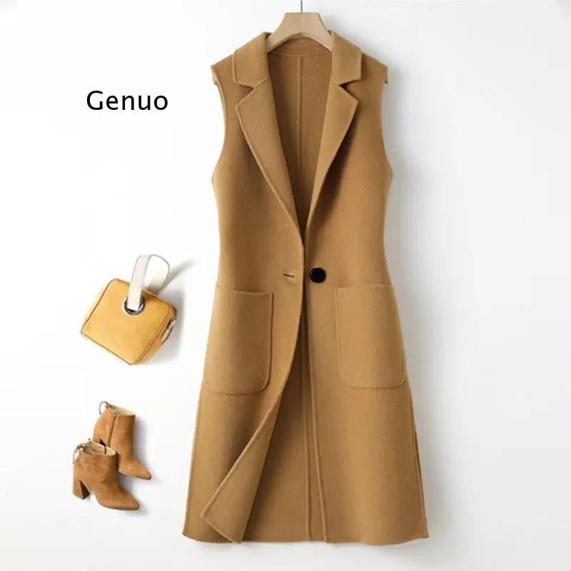 

2025 женский костюм, жилет средней длины, приталенный крой на одной пуговице, весенне-осенний повседневный офисный комплект, однотонная куртка больших размеров