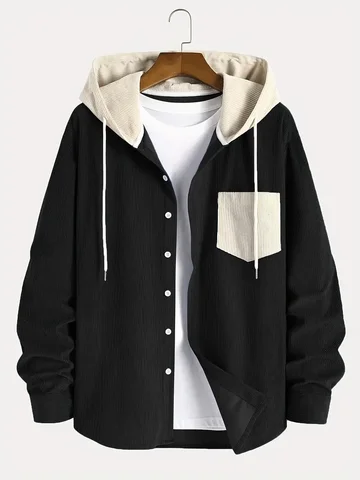 The 2025 New Fashion Trend Spring and Autumn Corduroy Hooded Jacket Is Comfortable and Casual for Daily Commuting for Men