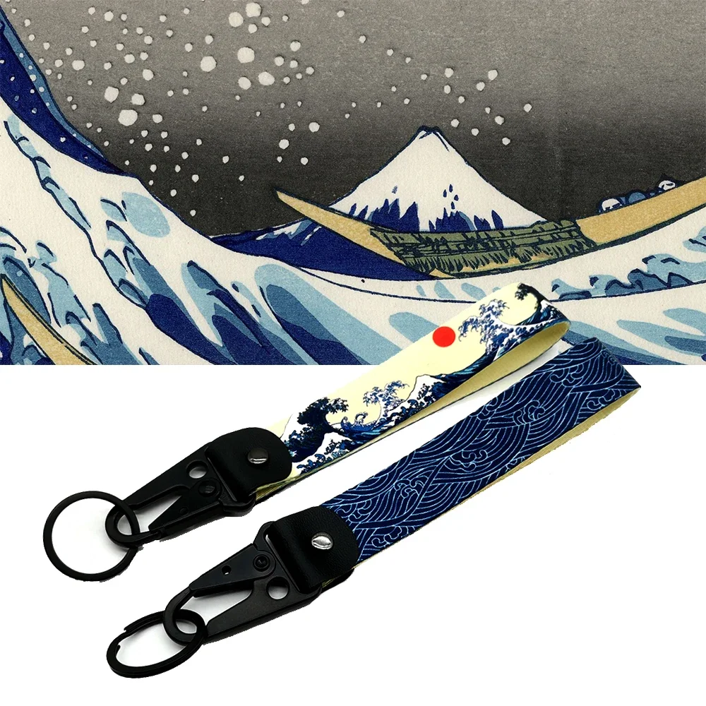 

JDM Car Keychain Textile Key Ring Hokkaido Buckle Lanyard Kanagawa Surf Decoration For Honda Mitsubishi Subaru Auto Accessories