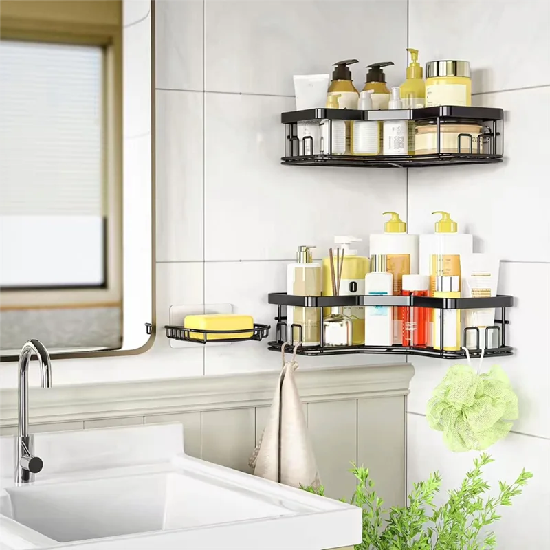 

【Экономный органайзер для душа】полки, большой угловой душ с держателем для мыла, без сверления, нержавеющая сталь для семейной ванной комнаты