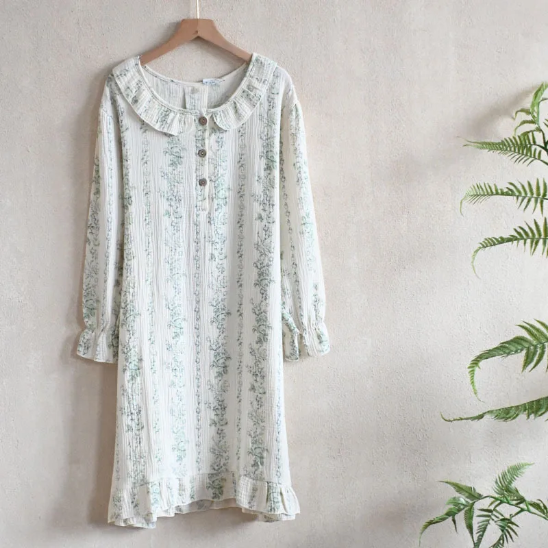 

Women's Cotton Nightgown One Piece Pajamas Dress New Spring Autumn Long Sleeve Nightwear Woman Sleepwear Floral Loungewear
