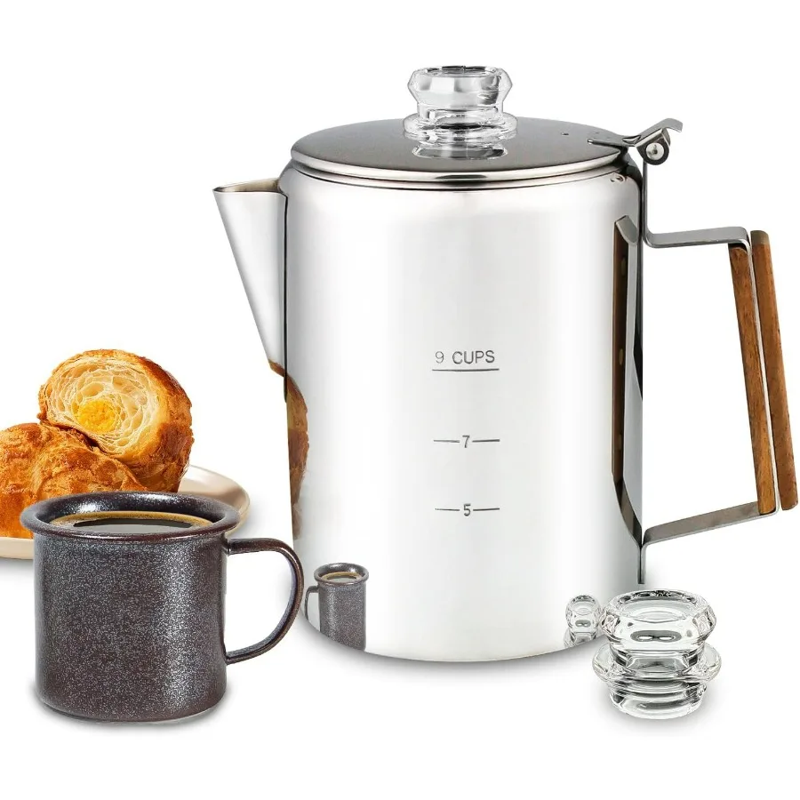 

Coffee Percolator Camping Coffee Pot Stainless Steel Coffee Maker with Two Heat Resistant Tough Glass Knob Using on any Stovetop