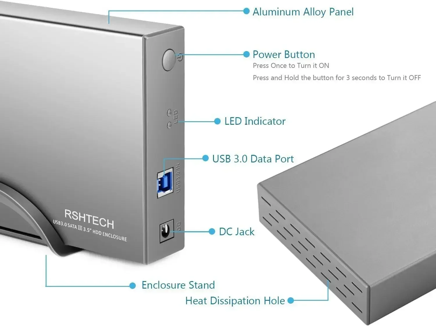 Imagem -05 - Rshtech-dock de Disco Rígido Externo de Alumínio Gabinete de Disco Rígido Usb 3.0 para Sata Case para Hdd Ssd 16tb Drives