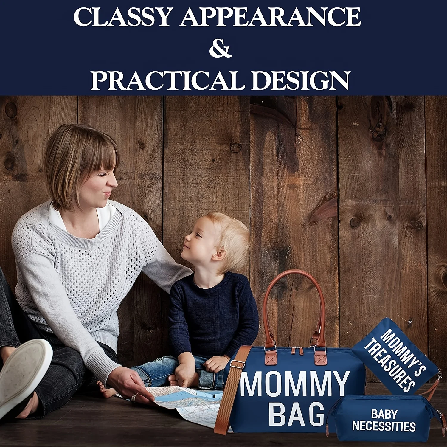 

5-Piece Travel Mommy Bag Set- Large Capacity Diaper Bag with Milk Bottle Insulation- Portable Maternity Bag