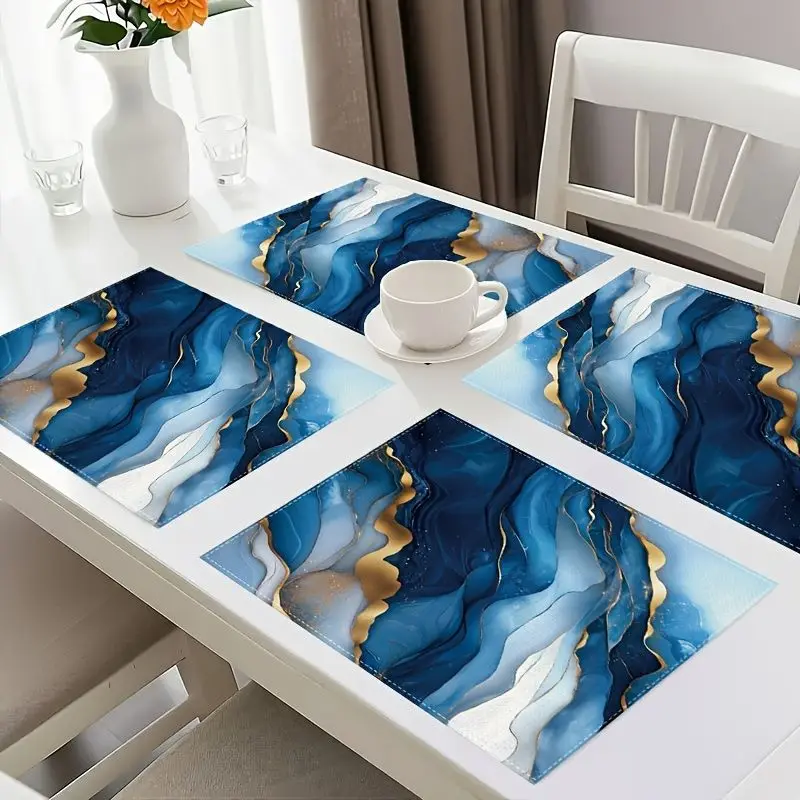 VIKAMA Light Luxury Gilded Table Runner Placemats Set Waterproof Anti Slip Kitchen Dining Table Mat