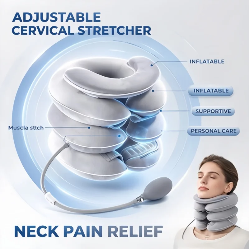 Inflatable Neck Traction Device Collar, Adjustable Cervical Stretcher for Neck Pain Relief, Home Personal Care Use