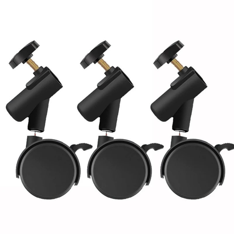 3Pcs Photography Light Stand Rollers with Brake System 360 Degree Rotation for Professional Photo Studios