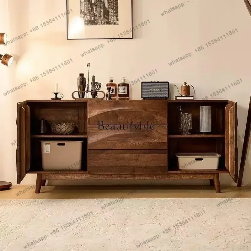 FG Medieval solid wood chest, walnut storage, simple modern wave cabinet