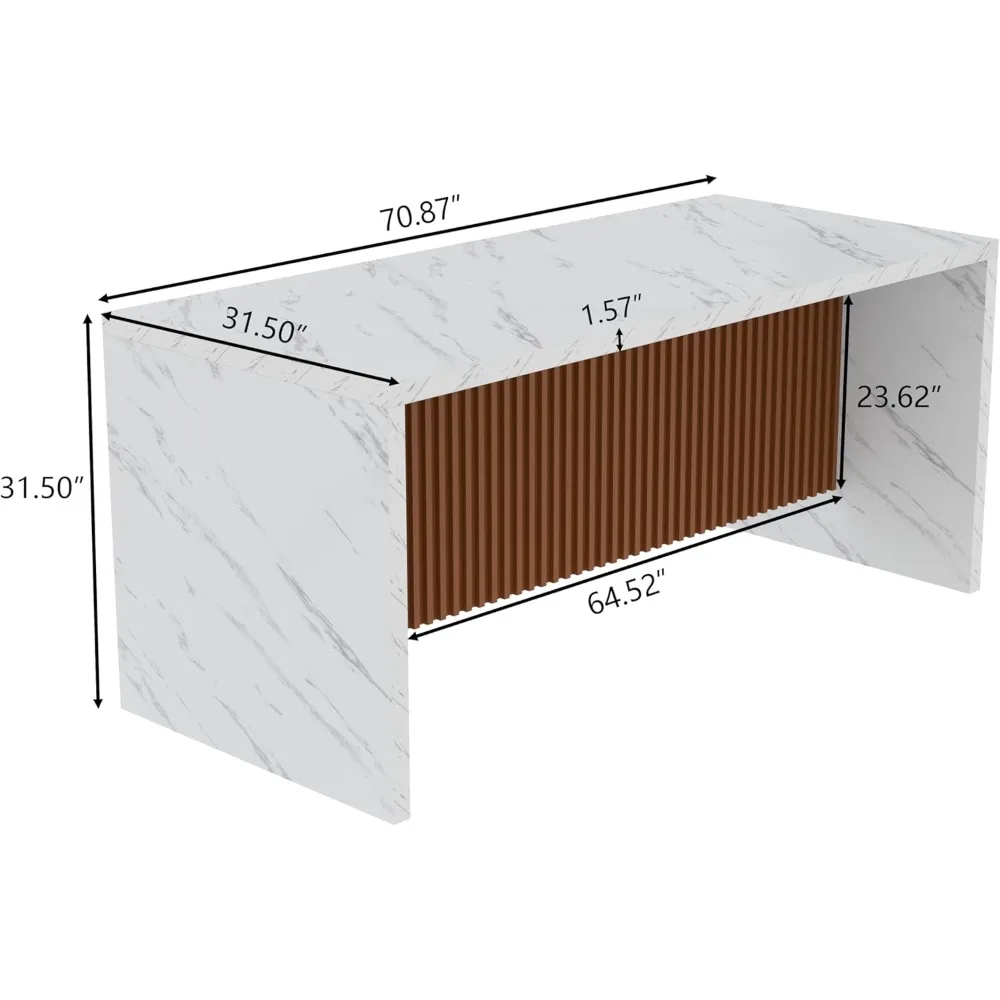 71" Large Imitation Marble Dining Table for 6-8 People, Island Table with LED Lights, Mordern Marble Stripes Kitchen Dining Tabl image 2