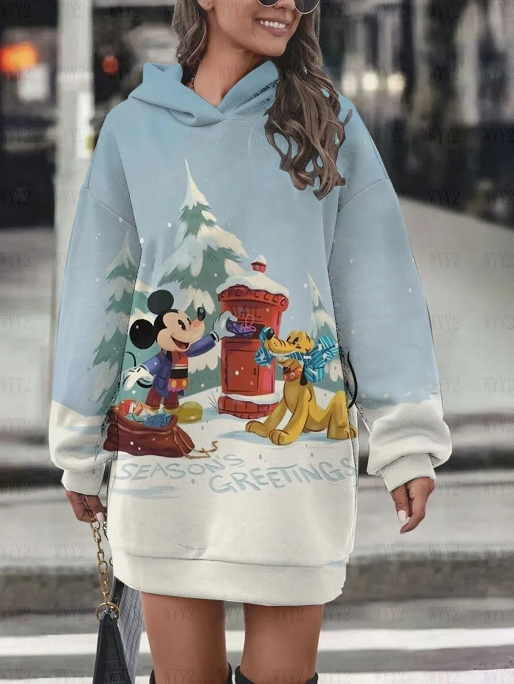 Gran oferta nueva falda con capucha de otoño e invierno para mujer Navidad Disney Mickey Minnie estampado cómoda sudadera con capucha