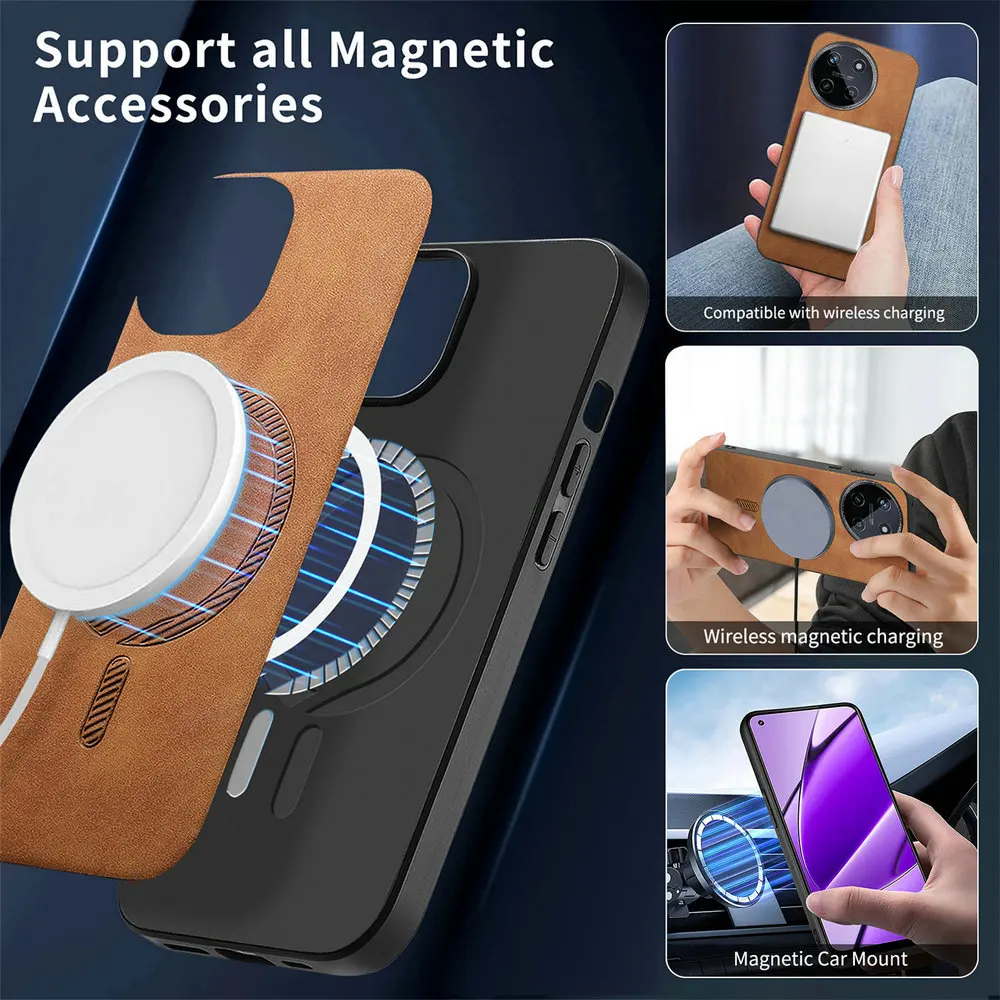 Realme 13 Pro Plus 12 11 5G 4G حافظة فاخرة مغناطيس جلدية خلفية لوحة شحن لاسلكية الوفير شل Realmi 12 Plus P1 P2 12X غطاء #2