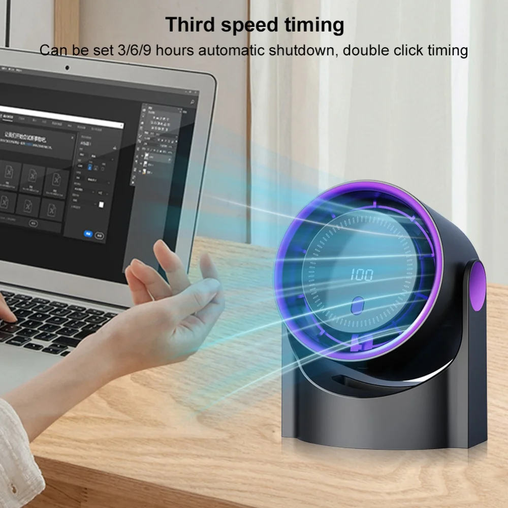 100 Level Portable Bladeless Fan USB Rechargeable Desktop Cooling Fan (Purple)