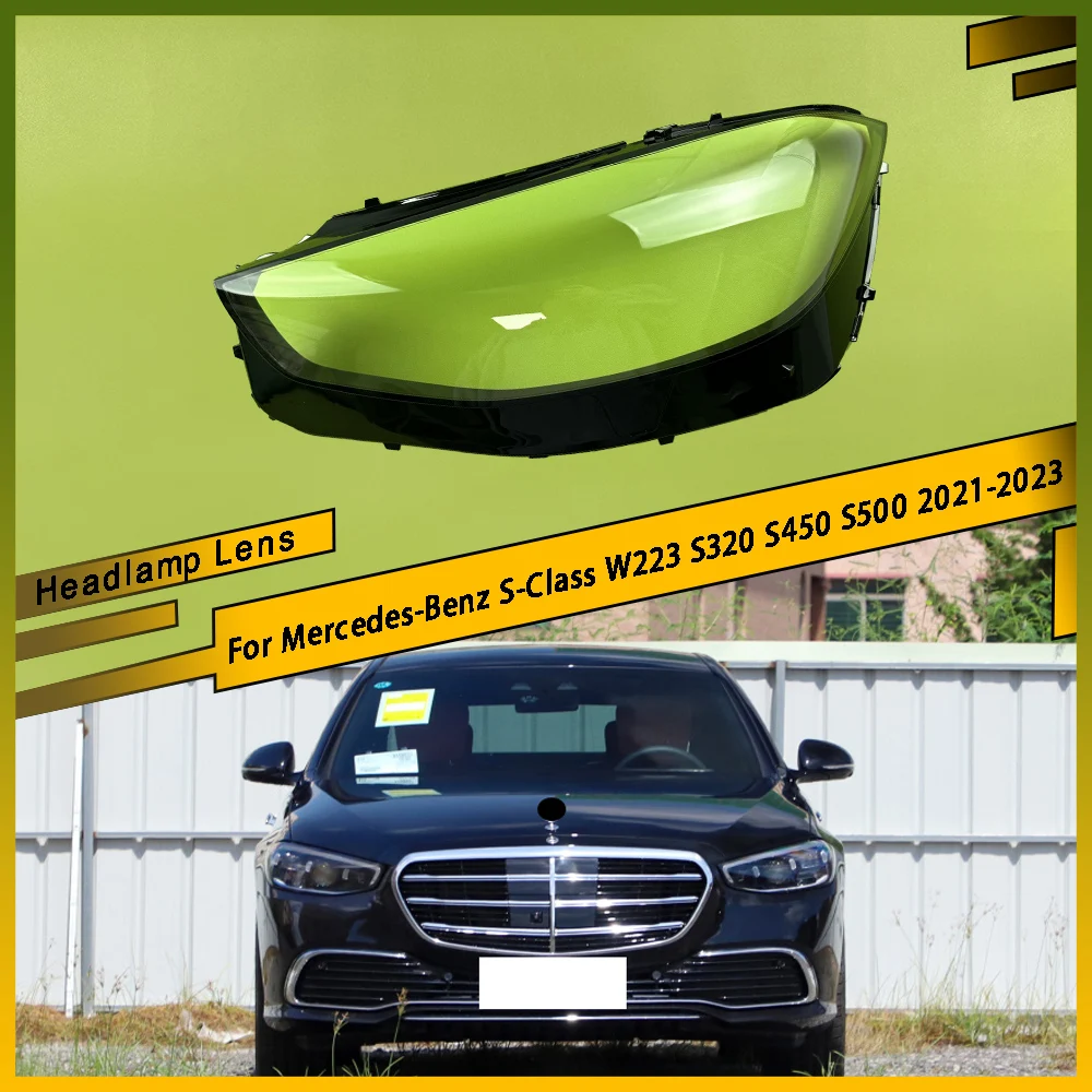 

Для Mercedes-Benz S-Class W223 S320 S450 S500 2021 2022 2023, крышка фары, абажур с прозрачными линзами, автомобильные аксессуары