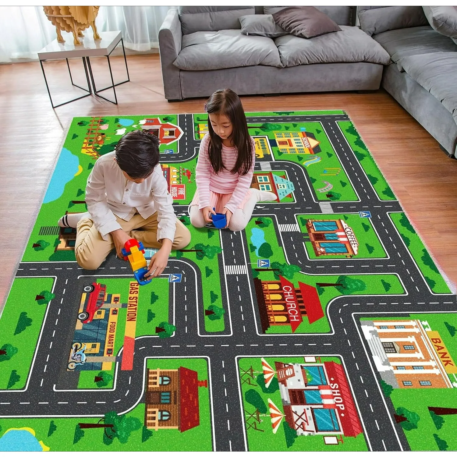 Speelse stad Verkeer Route Tapijt Interactief Tapijt Woonkamer Slaapkamer Tapijt Kind Speelmat Ouder-kind Activiteit Tapijt Kerstcadeaus - afbeelding 2