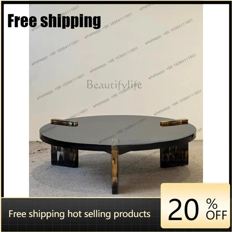 HJ Medieval Creative Hand-painted Solid Wood Living Room Coffee Table Small Apartment Homestay Light Luxury High Sense