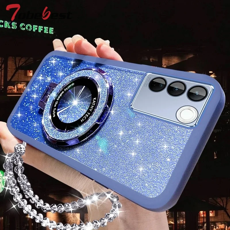 Glitter Crystal Bracelet Magsafe Phone Holder Case For Samsung Galaxy M35 M55 M54 M53 M34 M33 M15 M14 M13 F15 F14 F13 C55 4G 5G