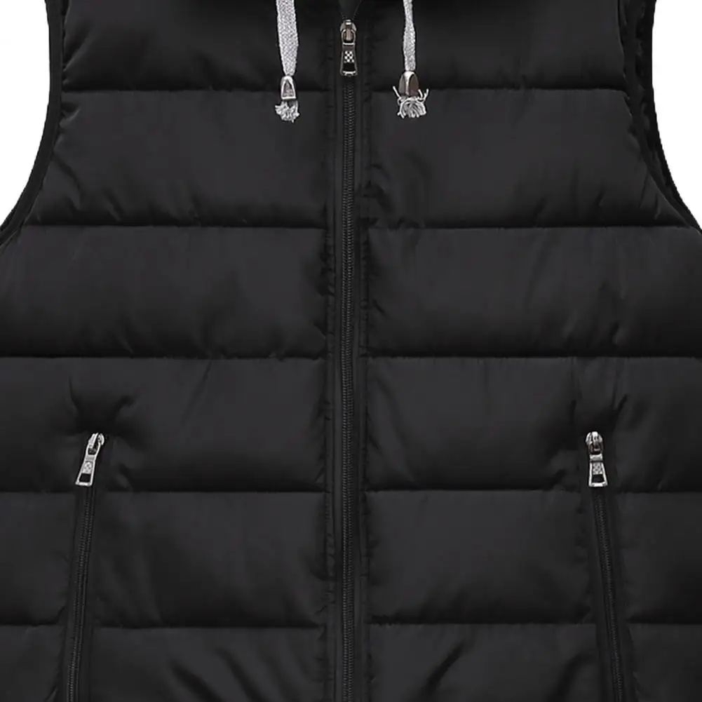 

Men Waistcoat Hooded Drawstring Sleeveless Vest Coat With Pockets Zipper Closure Warm Comfortable Down Waistcoat Male Streetwear