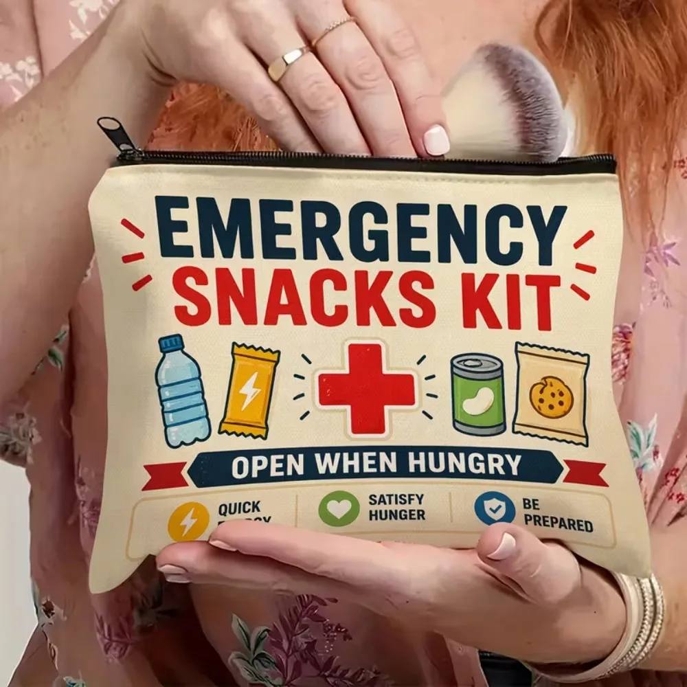 Emergency Snacks Kit Zipper Pouch, Open When Hungry Funny Snack Bag, Humor Storage Pouch, Gift for Friend Road Trip Travel Bag