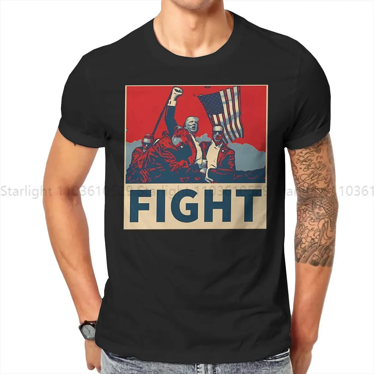 

Newest TShirt for Men Trump Fight Round Neck T Shirt Distinctive Gift Streetwear