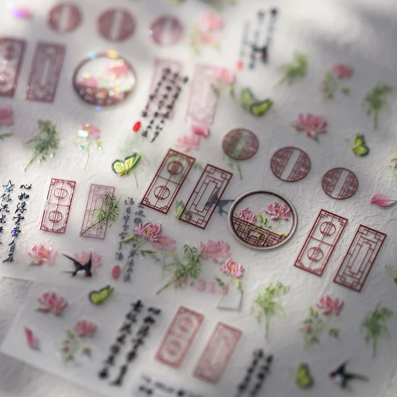 

1 pc 5D pink flower nail sticker high quality embossed Chinese style design butterfly swallow spring nail art decoration sticker