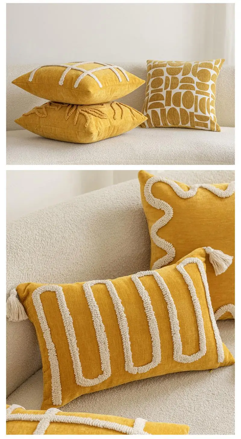 45x45cm Einfacher gelber runder Plüsch-Kissenbezug aus Baumwolle für Sofa und Wohnzimmer, Kopfteilkissenbezüge – Detail 9