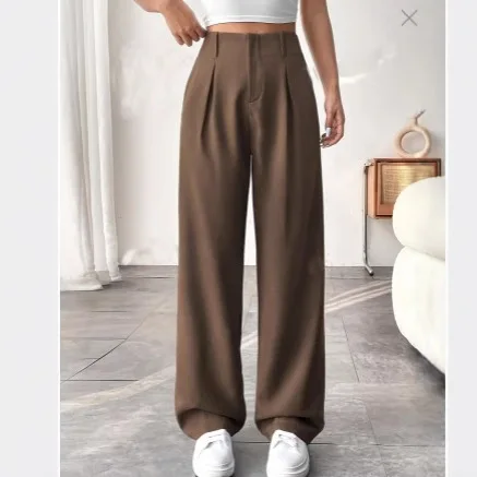 High Waist Wide Leg Pants Commute Elegant Slimming Spring Summer Casual Suit Pants Drapey Versatile Office Wear Polyester