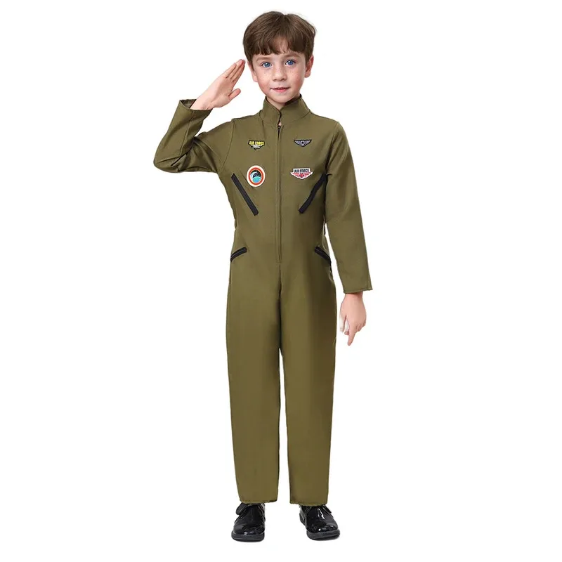 

Boys Airforce Captain Pilot Uniform Cosplay Kids Halloween Party Career Day Costumes