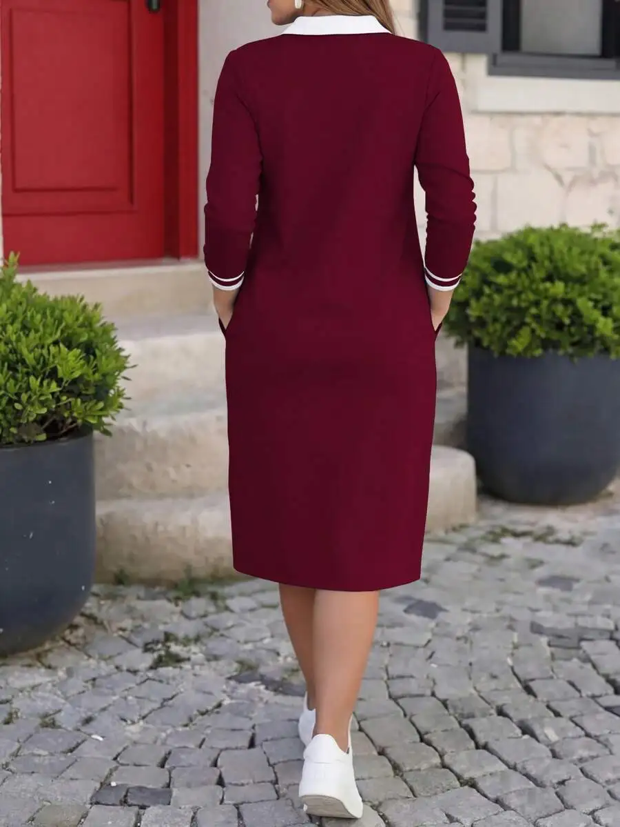 

Womens Loose Minimalist Collar Long Sleeve Dress Spring Summer Elegant