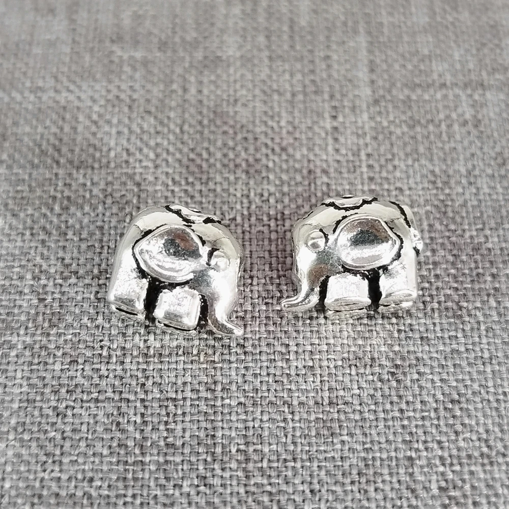 

2pcs of 925 Sterling Silver Oxidized Elephant Beads 3D Animal Wildlife Spacer for Bracelet Necklace