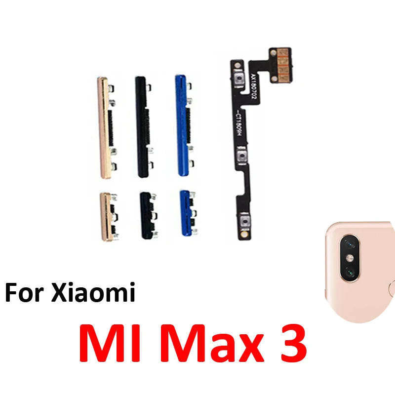 For Xiaomi MI Max 3 Phone New Power Volume Button On Off Up Down External Key Internal Flex Cable Repair Parts Blue Gold