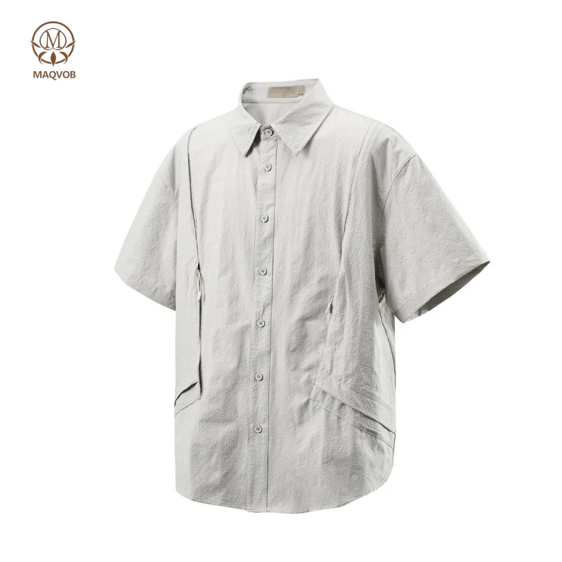 MAQVOB EU US Size Luxury Quality Street Casual Work Shirt Summer Autum Vintage Overzie Plain Short Sleeve Shirt