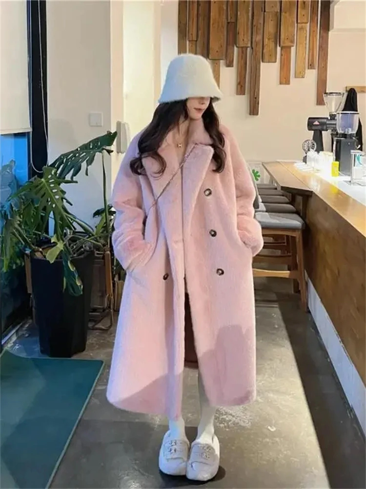 Thicken Warm Long Faux Fur Coat Winter Fake Rabbit Furs Korean Outerwear High Quality Women Jacket Luxury Elegant Furry Overcoat