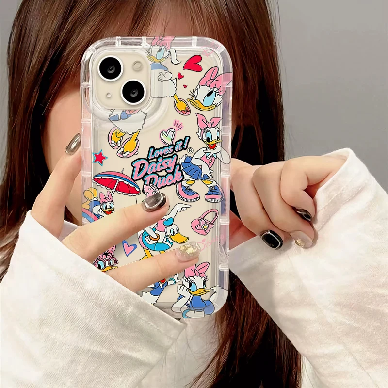 

Прозрачный чехол для телефона с мультяшными утками Дональд Дак для iPhone 17, 16e, 16, 15, 14, 13, 12, 11 Pro Max Plus, X, XR, XS Max с воздушной подушкой и защитой от падений
