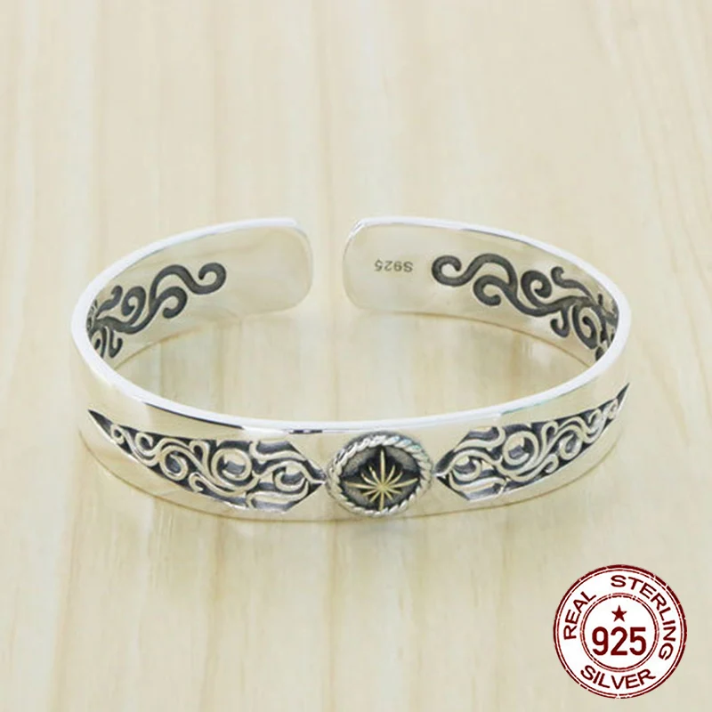 S925 Sterling Silver Bracelet Handmade Open Bracelet  Couple's domineering rough retro creative trendy jewelry