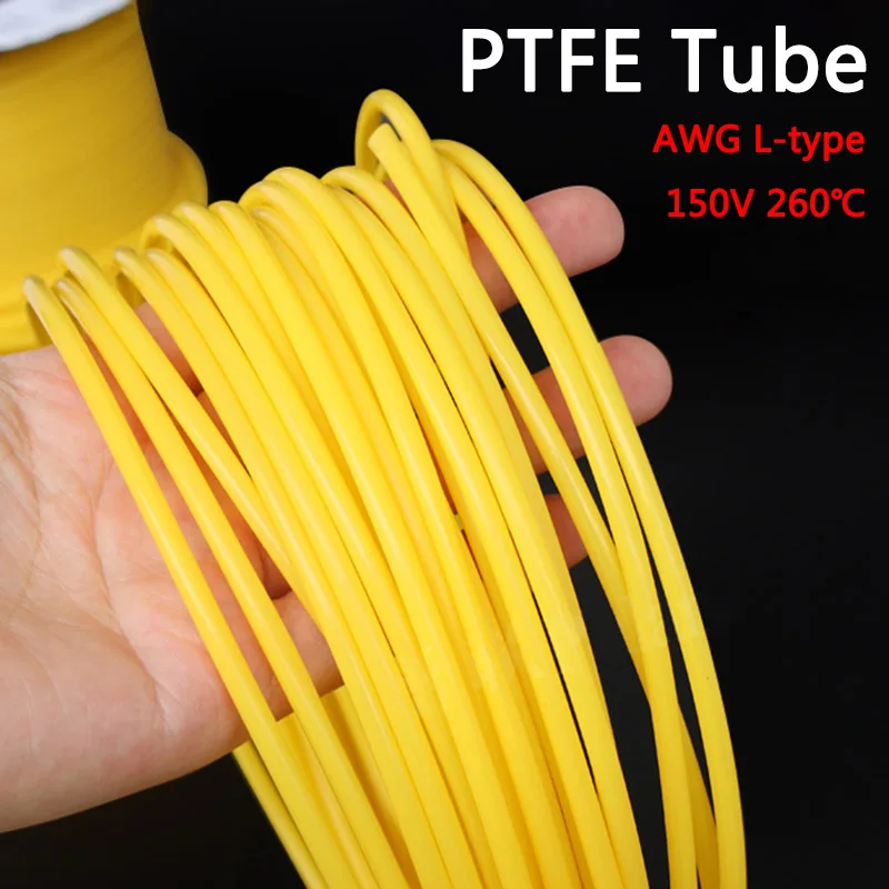 1M ID 0.3mm-3.38mm 150V AWG L Type Yellow PTFE Tube PTFE Capillary Wall Thickness 0.15/0.2/0.3mm