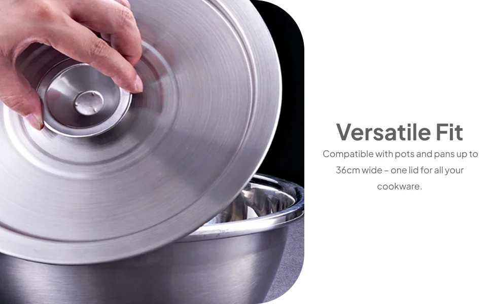 Stainless Steel Frying Pot Lid Round 36cm Skillet Cover Ergonomic Handle Easy Clean for Buffet Parties Kitchen Cookware