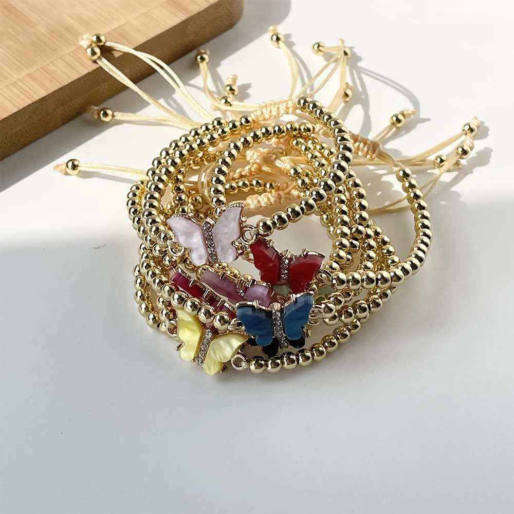 New women's bracelet, couple's bracelet, European and American cross-border supply, diamond-studded alloy butterfly, color-retaining 18k gold beads, women's bracelet jewelry