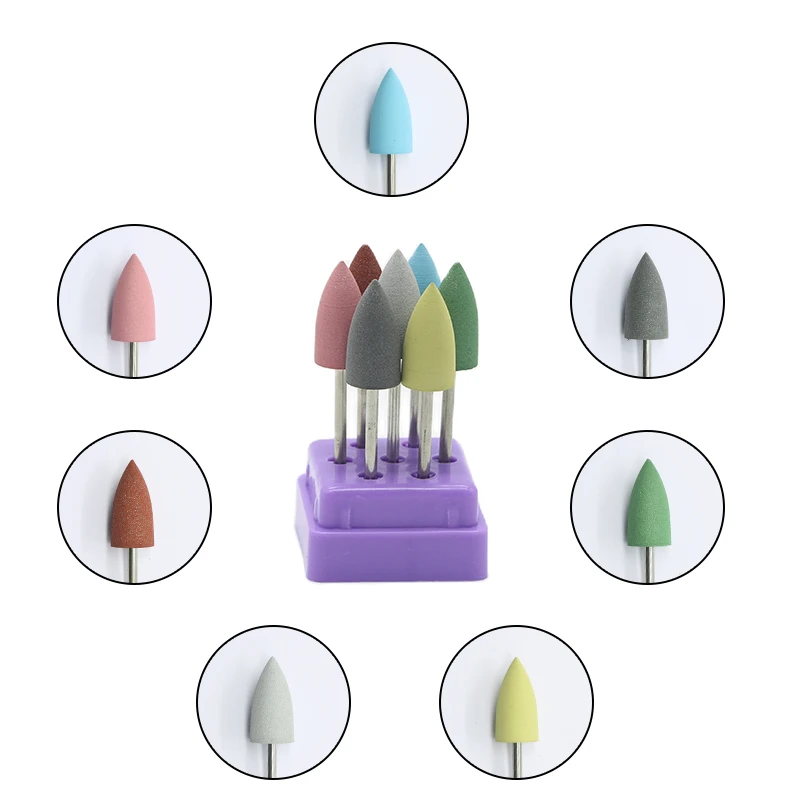 DDQ 7pcs/set Rubber Silicon Nail Drill Milling Cutter for Manicure Bit Flexible Polisher Machine Electric Nail File Art Tools