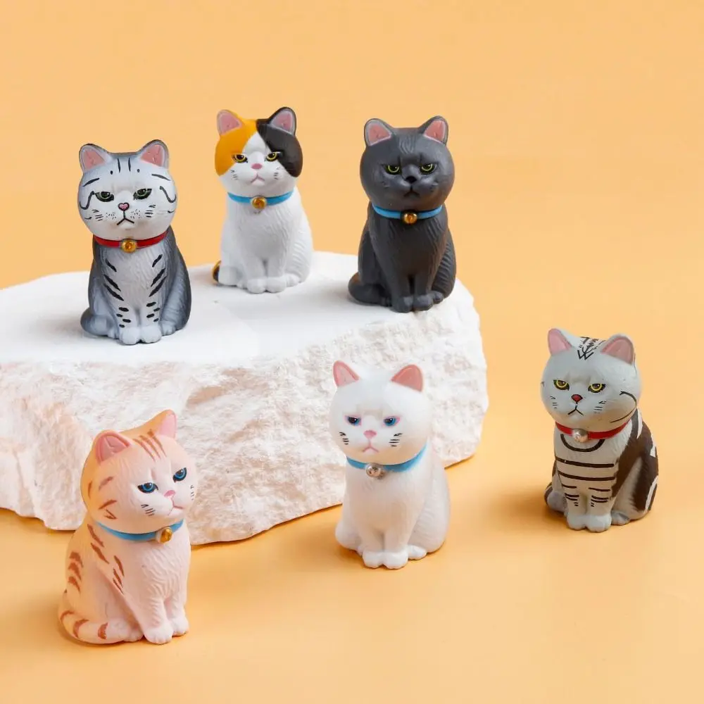 PVC Statue Simulated Cat Model Doll Small Bell Mini Sitting Cat Figure Toy Black Cat Cartoon Mini Cat Ornament Desktop Decor