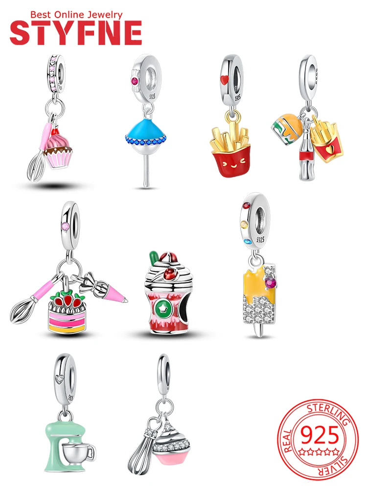 

Original 925 Silver Food Series Charms French Fries Ice Cream Cola Cake Beads Pendant Fit Bracelet for Women DIY Jewelry Gift
