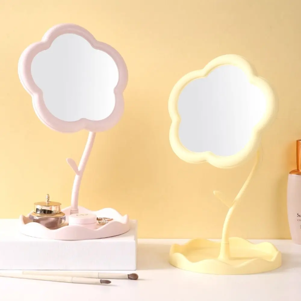 Portable High Definition Desktop Makeup Mirrors Flower Shaped INS Style Dressing Mirror 360° Rotate Beauty Mirror