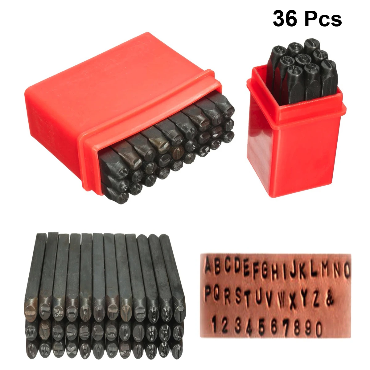 

36pcs 4mm Stamps Letters Alphabet Numbers Punch Set Wood Steel Punch Tool Craft Stamp (27 Letters and 9 Numbers)
