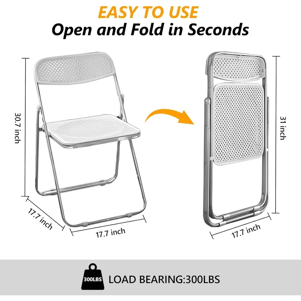 Folding Chairs, 300lb Capacity Steel Frame, Foldable for Indoor Outdoor Party,2-Pack,White