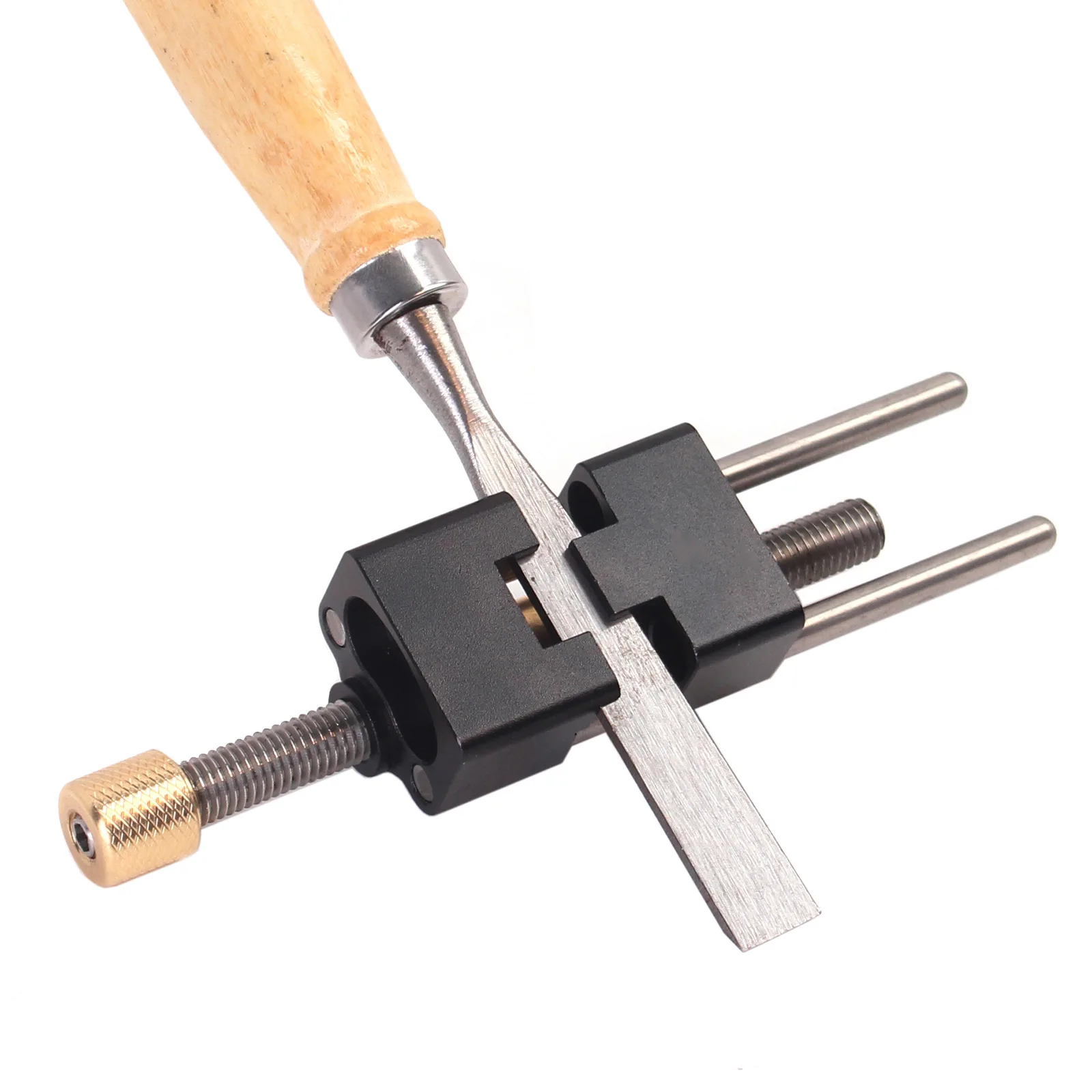 Precision chisel sharpening fixture, woodworking chisel and planer honing guide system, fixed angle sharpener
