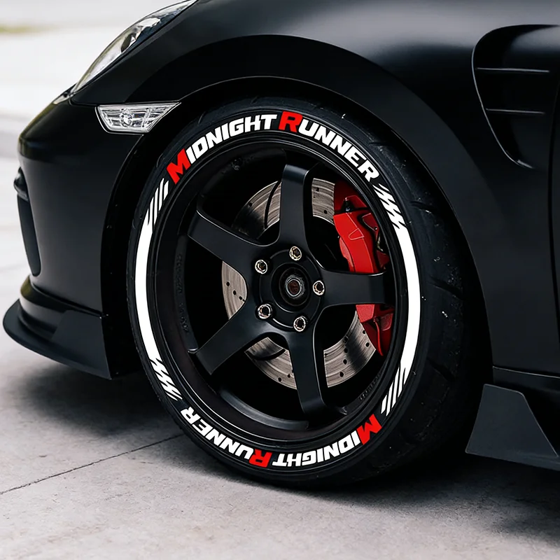 4 Wheels Universal Tire Letter Decals 8Pcs Waterproof Durable MidNight Runner Tire Sidewall Stickers No Glue Included