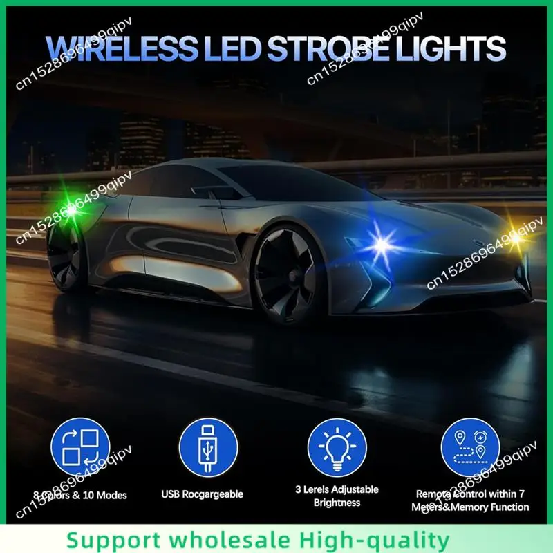 ABSF High Brightness Wireless LED Strobe Light 10PCS Car With Remote Control, 8 Colors USB Charging